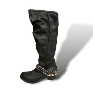 Aldo • Leather Moto Boots • Chain Detail Gold and Silver